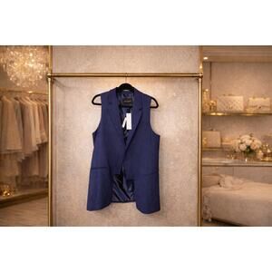 Banana Republic Factory Navy Long Vest NWT Sz 12 Open Front Office Professional